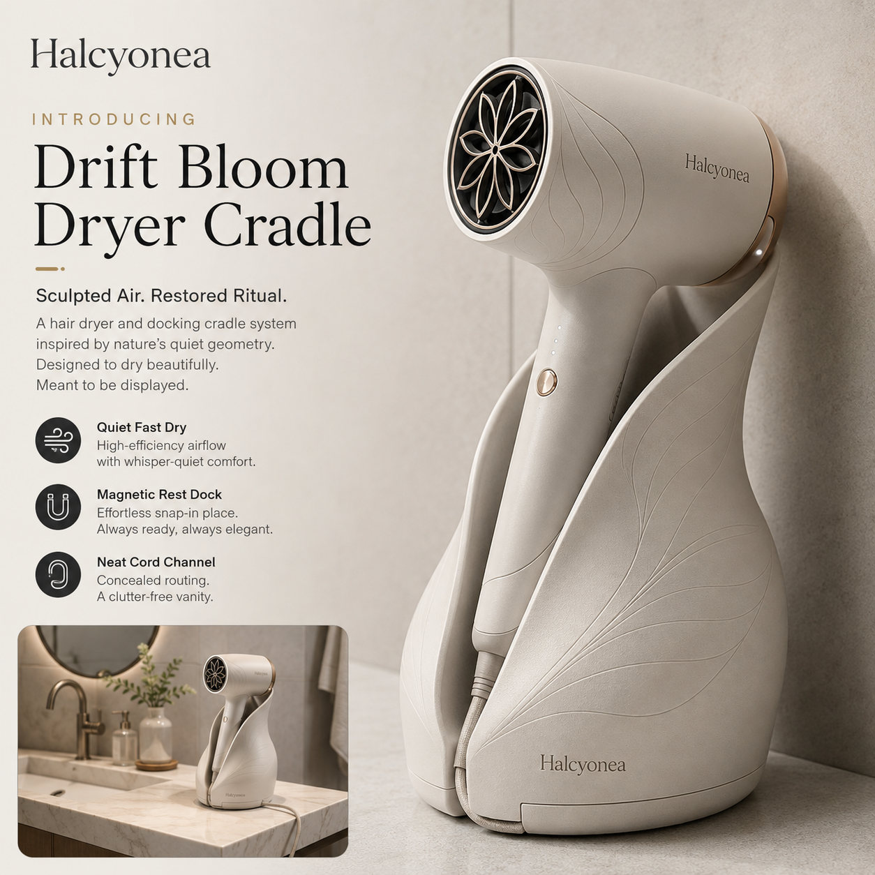 Halcyonea™ Drift Bloom Hair Dryer Cradle