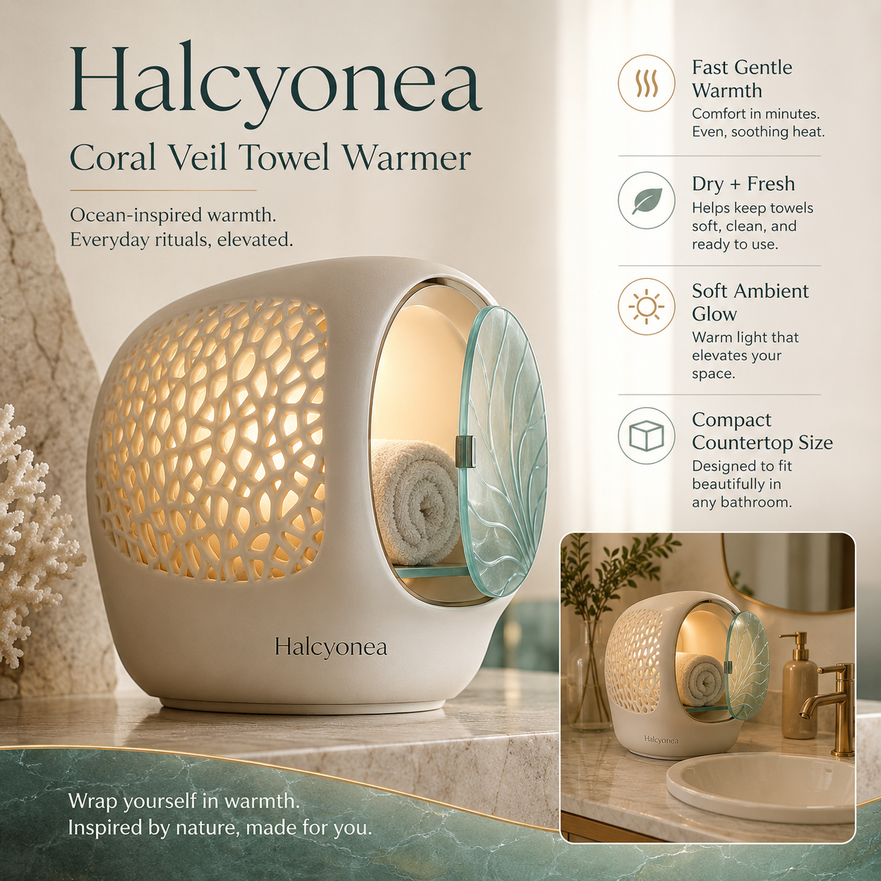 Halcyonea™ Coral Veil Compact Towel Warmer