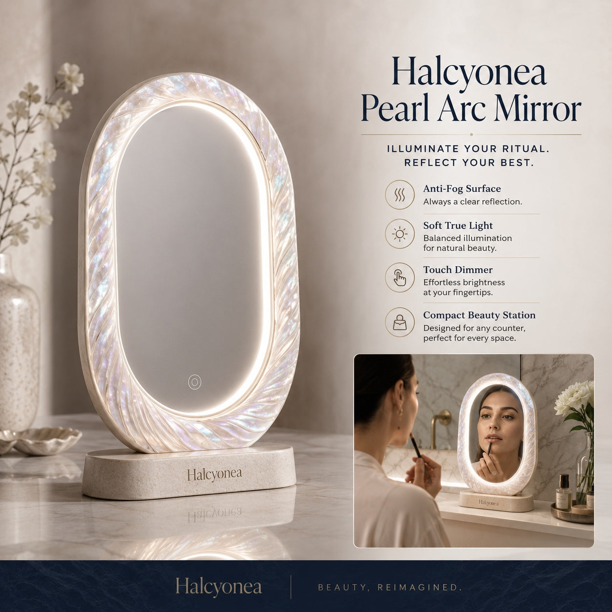 Halcyonea™ Pearl Arc Illuminated Vanity Mirror