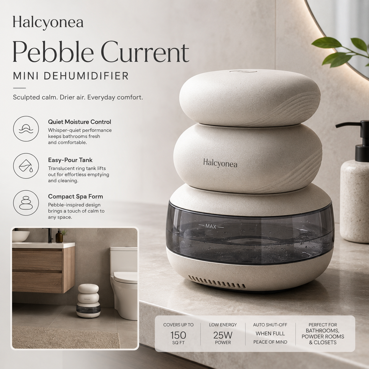 Halcyonea™ Pebble Current Mini Dehumidifier