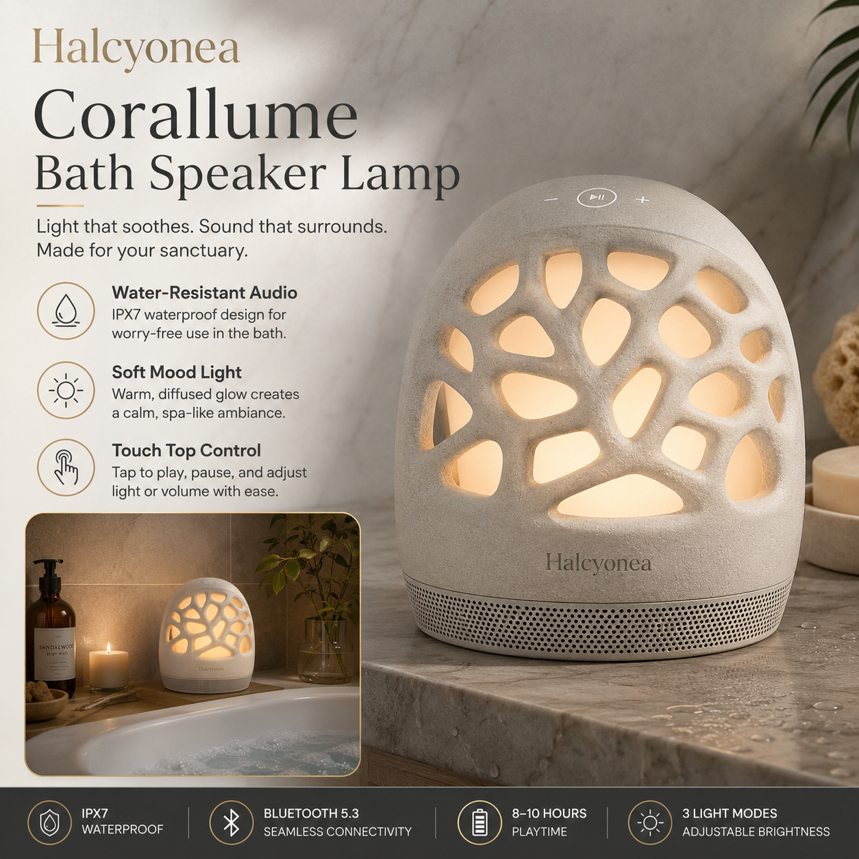 Halcyonea™ Corallume Bath Speaker Lamp